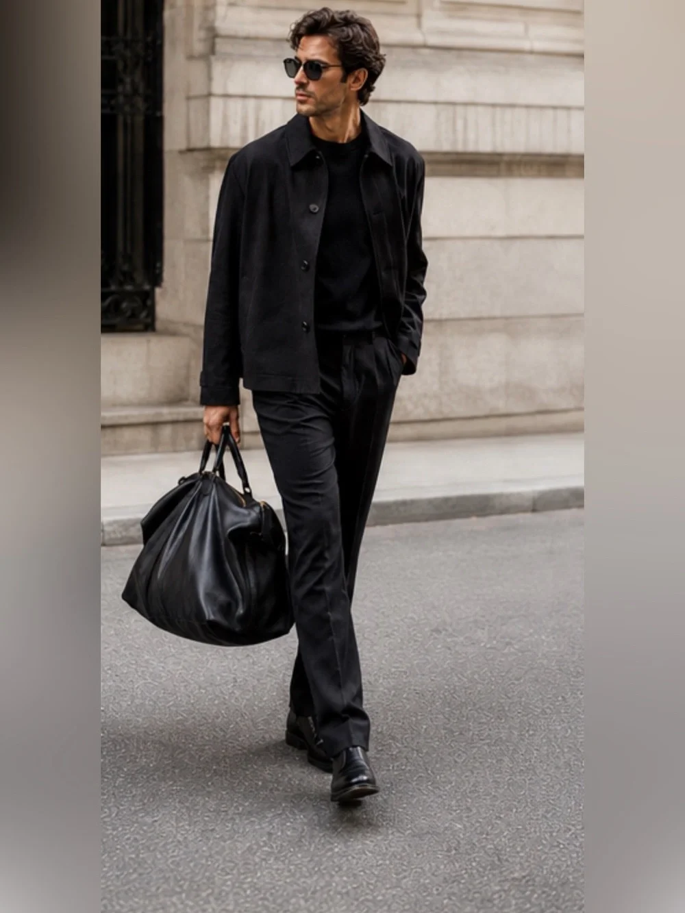 Alexander Wang Oversized Minimal Black Leather Weekender Travel Tote Bag Men